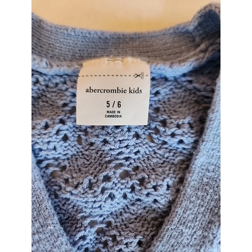 Abercrombie Kids Girls Cropped Open Knit Cardigan Size 5-6 Blue Sweater Cottage